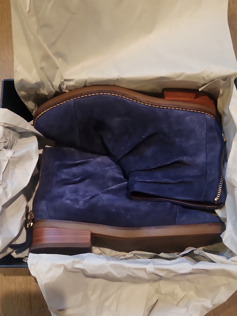 Cole Haan Navy Suede Chukka Boots with Side Zip
